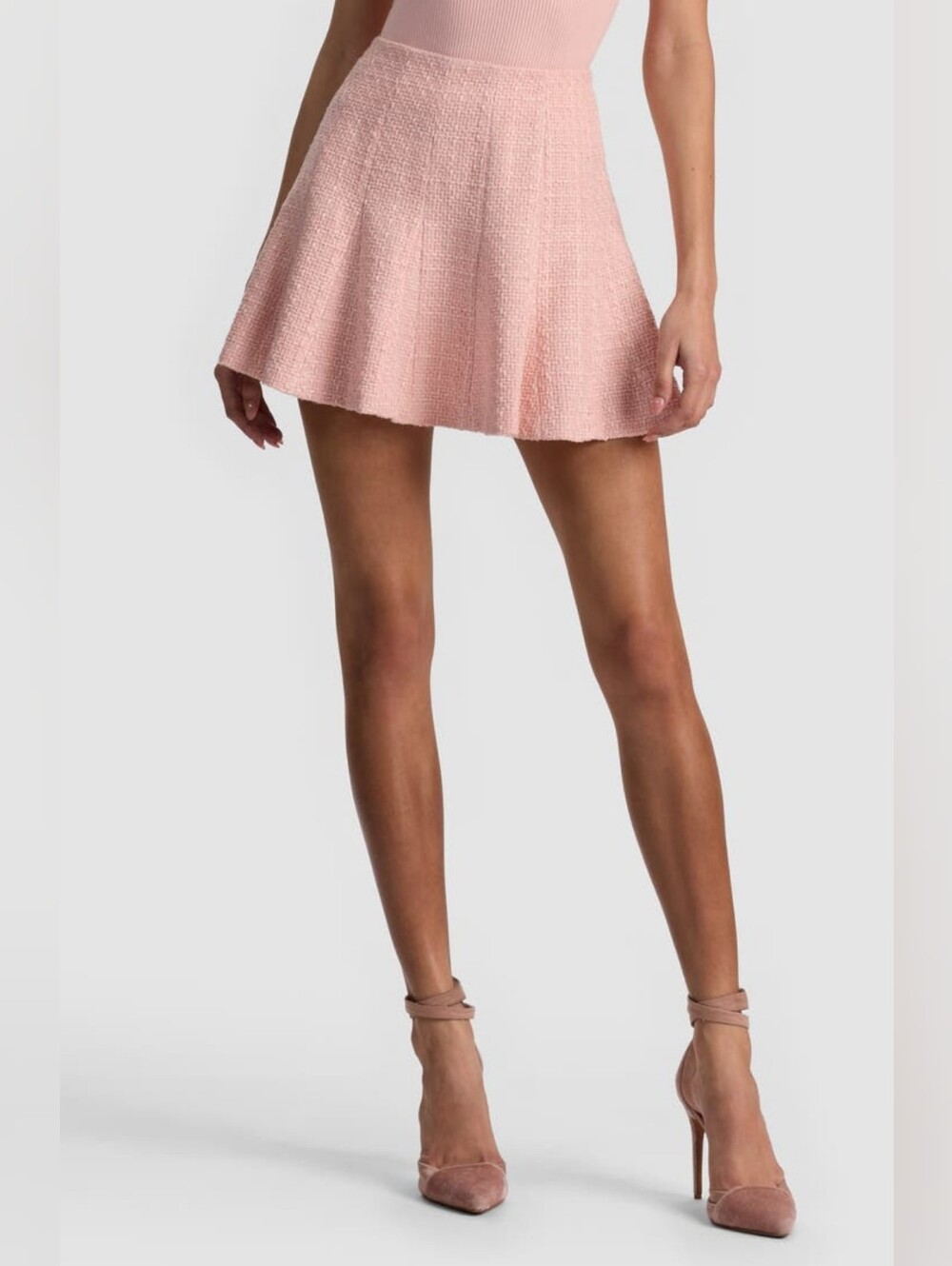 Alice + Olivia Zona English Rose Pink Tweed Godet Mini Skirt NWT Size 4